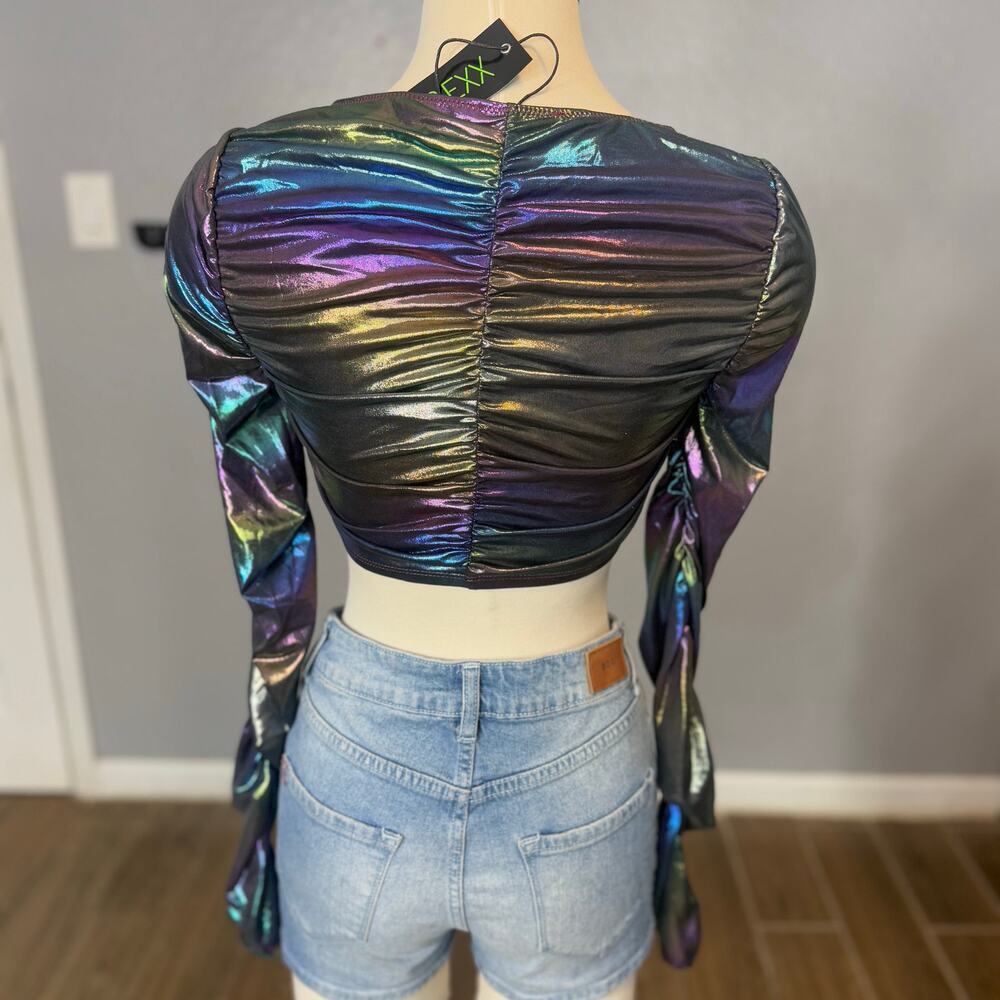Dolls Kill Club EXX Galaxy Gathered Long Sleeve Top, S - Picture 2 of 5